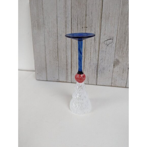 Czech Republic Wine Drinking Goblet Glass 7 7/8" Tall Blue Cobalt Stem Red White - Picture 7 of 8